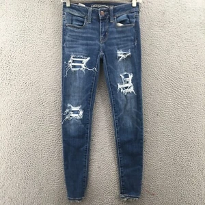 American Eagle Jegging Jeans Womens 0 Short (actual 27x26) Blue Denim Distressed - Picture 1 of 17