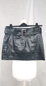 8, Miss Selfridge, Black Faux Leather Crocodile Print Mini Skirt, New - Picture 1 of 10