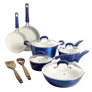 Juego de utensilios de cocina de 12 ollas y sartenes de cerámica Kenmore Arlington - azul metálico - Imagen 1 de 5