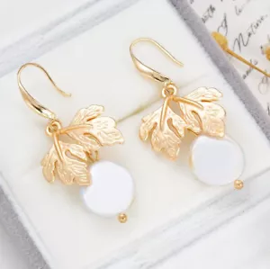 Real Baroque Irregular Pearl Gem Rose Gold Plated Hook Stud Earrings Women - Picture 1 of 5