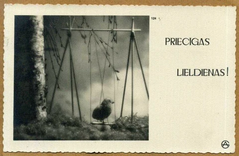 Latvia 1939 Easter Postcard w/Machine Cancel Cover