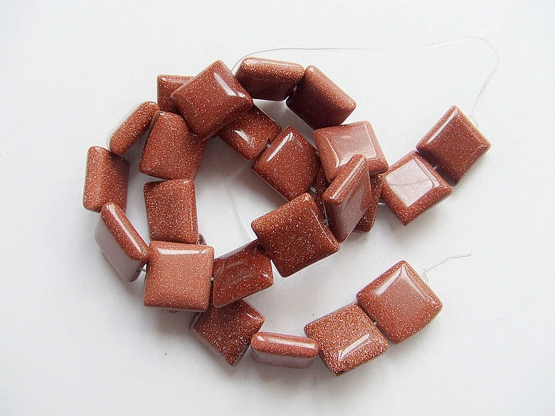 2pz perline  in pietra d'oro goldstone sintetica quadrato 16mm colore marrone - Immagine 1 di 1