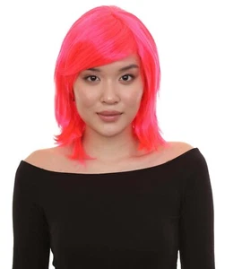 Short Neon Pink Wig | Medium Bob Cosplay Halloween Wig HW-1049A - Picture 1 of 9