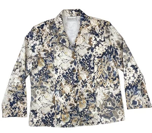Draper & Damons Shacket Womens L Blue Beige Floral Long Sleeve Button Wedding - Picture 1 of 8