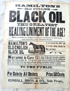 C 1880S ORIGINALE BORDATA HAMILTON'S LINIMENTO OLIO NERO PER CAVALLO E UOMO VERMONT - Foto 1 di 1