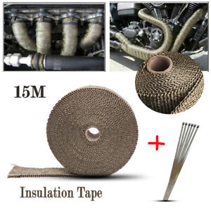 15M Motorcycle Exhaust Heat Wrap 900° Insulation Pipe Glass Fiber Thermal Strip