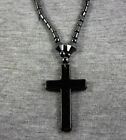 Men&Women's Black Hematite Cross Cylinder Beads Strand Necklace 18"
