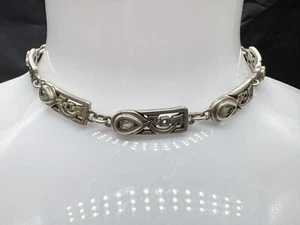 VINTAGE SOLID SILVER CELTIC SCOTTISH PANEL GEM SET GLASS BRACELET BANGLE - Picture 1 of 7