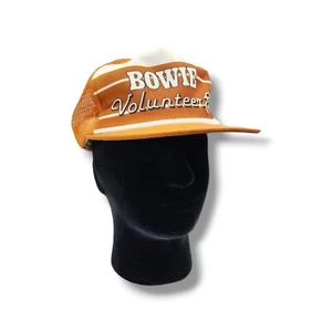 Vintage BOWIE Volunteers Mesh Trucker Snapback Rust Orange Hat Cap - Picture 1 of 13