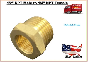 Adaptador de montaje de tubería de latón sólido 1/2"" macho NPT a 1/4"" hembra NPT - Imagen 1 de 6