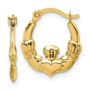 Pendientes de aro redondos Claddagh de oro amarillo de 14 k de 0,59 pulgadas - Imagen 1 de 3