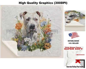 Dogo Argentino Dog Breed Floral Pet Portrait Sherpa Fleece Throw Blanket - Picture 1 of 6