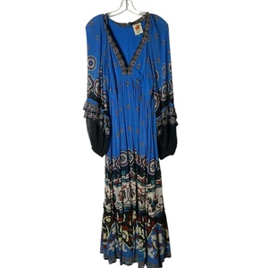 Farm Rio Anika Tiles Maxikleid Boho V-Ausschnitt blau Gr. Medium *FEHLER LESEN* - Bild 1 von 9