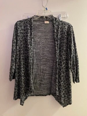 Faded Glory Girl’s Cardigan L Large 14 16 Black & Gray Cheetah Bust 30” 32” Open - Image 1 of 4