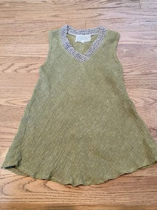 Marilu Made In Italy Women’s Linen Blend V Neck Tank Semi Sheer Size Small - Picture 1 of 5