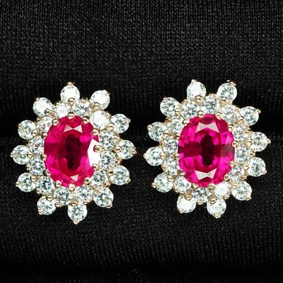 Preciosos Pendientes Rojos Rubí Ovalados 3.20Ct Plata de Ley 925 Hechos a Mano Regalo X'mas Foto 1 de 4