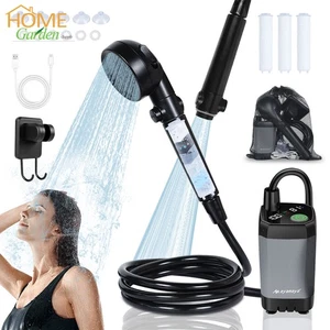 Portable Camping Shower 6000mAh Rechargeable 4 Spray Modes Pressure Water Pump - Picture 1 of 12