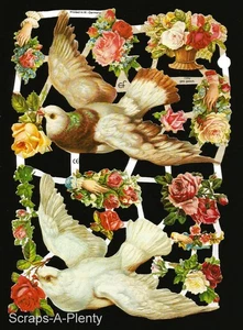 Chatarra troquelada estilo victoriano en relieve alemán - palomas, rosas, pájaros EF7092 - Imagen 1 de 1