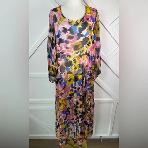 Lola Made in Italy Maxikleid Abstrakt Blumen Seidenmischung Lebendig Boho Größe L - Bild 1 von 8