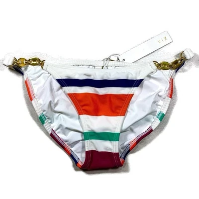 VIX Womens Size Medium White Multicolored Striped Shay Collection Bikini Bottom - Image 1 of 4