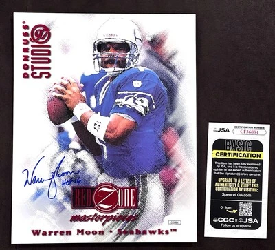 Warren Moon JSA Signed 97 Donruss Studio Red Zone Masterpiece 8X10 PHOTO Oilers - Image 1 of 3