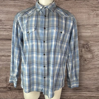 Dakota Grizzly Men’s XL Blue Pearl Snap Western Plaid Cowboy Outdoors (924) - Image 1 of 4