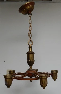 Lámpara de techo vintage de latón y metal con 5 luces para reparar como está Foto 1 de 4