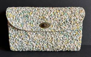 Vintage MCM Melted Plastic Popcorn Clutch Purse Pastel Colors 5 x 9 In Mod Read - Picture 1 of 8