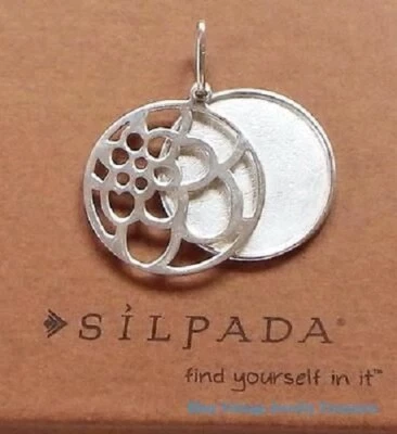 Floral Reversible Round Pendant Charm 925 Sterling Silver SILPADA S2122  - Image 1 of 4