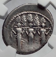 Roman Republic 43BC Larentia Hero Woman of Rome & Nymphs Silver Coin NGC i60173