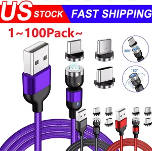 180°+360° Rotate Magnetic Charger Cable Phone Fast Charging Type C Micro USB Lot - Picture 1 of 9