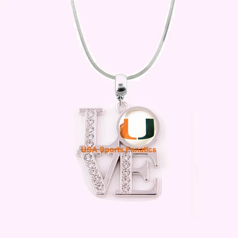 NCAA Miami Hurricanes 925 Sterling Silver Team Love Necklace With Rhinestones Cover