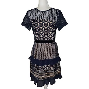 NWT Chelsea 28 Dress S Blue Lace Chiffon Trim Tiered Ruffle Cocktail Nordstrom - Picture 1 of 7