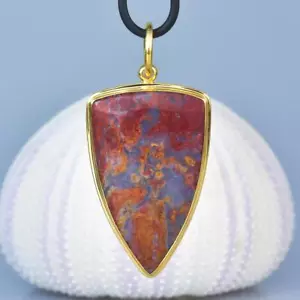 Anhänger Gold Vermeil Sterlingsilber & Mehrfarbige Muster Achat Cabochon 14.21 G - Bild 1 von 12