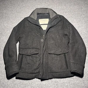 Abercrombie And Fitch Jacket Mens Small Wool Blend Tweed Herringbone Quilt Lined - Picture 1 of 12