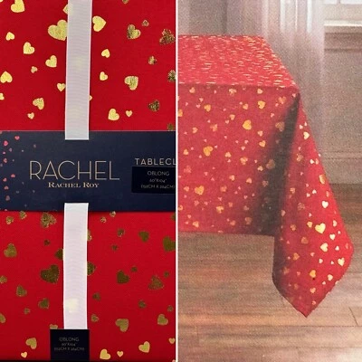 Rachel Roy Red Gold Hearts Tablecloth Valentines Day Love Bridal 60x104 - Image 1 of 4