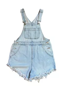 Wild Fable kurze Damen-Overalls Distressed Fray Damen Gr. Small Denim Lätzchen blau - Bild 1 von 8