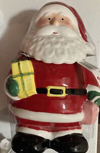 Celebrate It Christmas Noel Cookie Jar Santa Claus Red White Holiday
