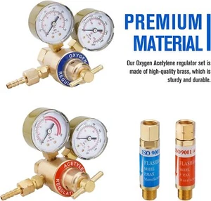 Oxygen and Acetylene Regulator Welding Gas Gauges Pair w/Flashback Arrestors Kit - Picture 1 of 11