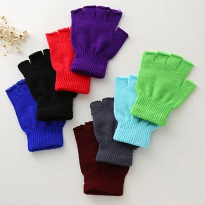 Damen Herren Halbfinger Gloves Wolle Thermal Winter Warm Fingerlose Handschuhe↕ - Bild 1 von 4