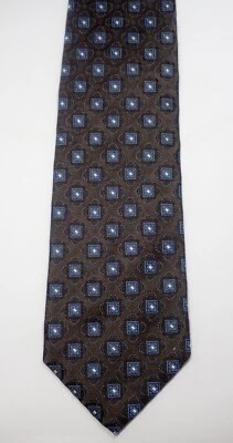 HUGO BOSS BLACK w/ BLUE GEOMETRIC 100% ITALIAN SILK NECK TIE 59 1/2" - Image 1 of 4