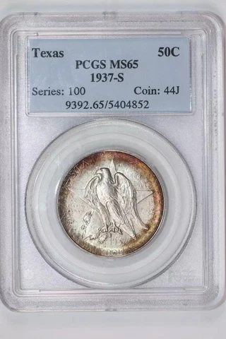 1937-S TEXAS SILVER COMMEMORATIVE HALF DOLLAR PCGS MS65 PQ TONING! Cover