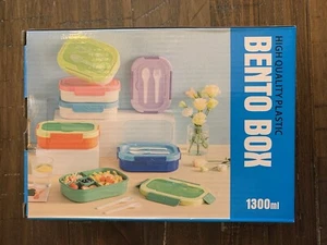 Lunch Bento Box with Cutlery 4 Compartments Leak Proof Durable - Green, New - Picture 1 of 10