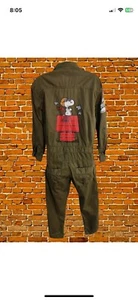 ZARA SIZE XS HUNTER GREEN SNOOPY PEANUTS OVERALLS JUMPSUIT JUMPER MECHANIC SUIT - Picture 1 of 6