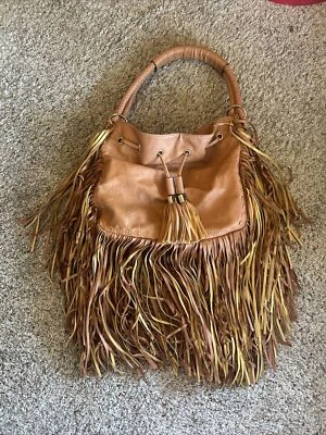 Yoki 皮革西部条纹钱包,鞍包,流苏,棕褐色和金色 — 第 1/4 张图片