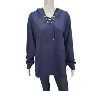 Quacker Factory Womens French Terry Hoodie Sweatshirt X-Large Size Navy Pullover - Picture 1 of 11
