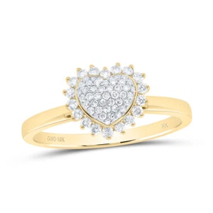 Diamond Heart Cluster Ring 10K Yellow Gold 1/3 Cttw Halo Accent Diamonds - Picture 1 of 2