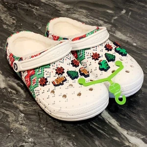 Crocs Size M10/W12 Classic Lined Holiday Christmas Charm Clogs Shoes White - Picture 1 of 8