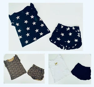 Girls Next T-shirt Shorts 2 Piece Set Outfit Cotton Summer Frilly Leopard Black - Picture 1 of 5