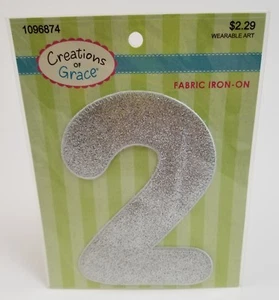 Creations of Grace Tela Parche de Hierro Plata Brillo ""2" Dos - NUEVO - Imagen 1 de 2